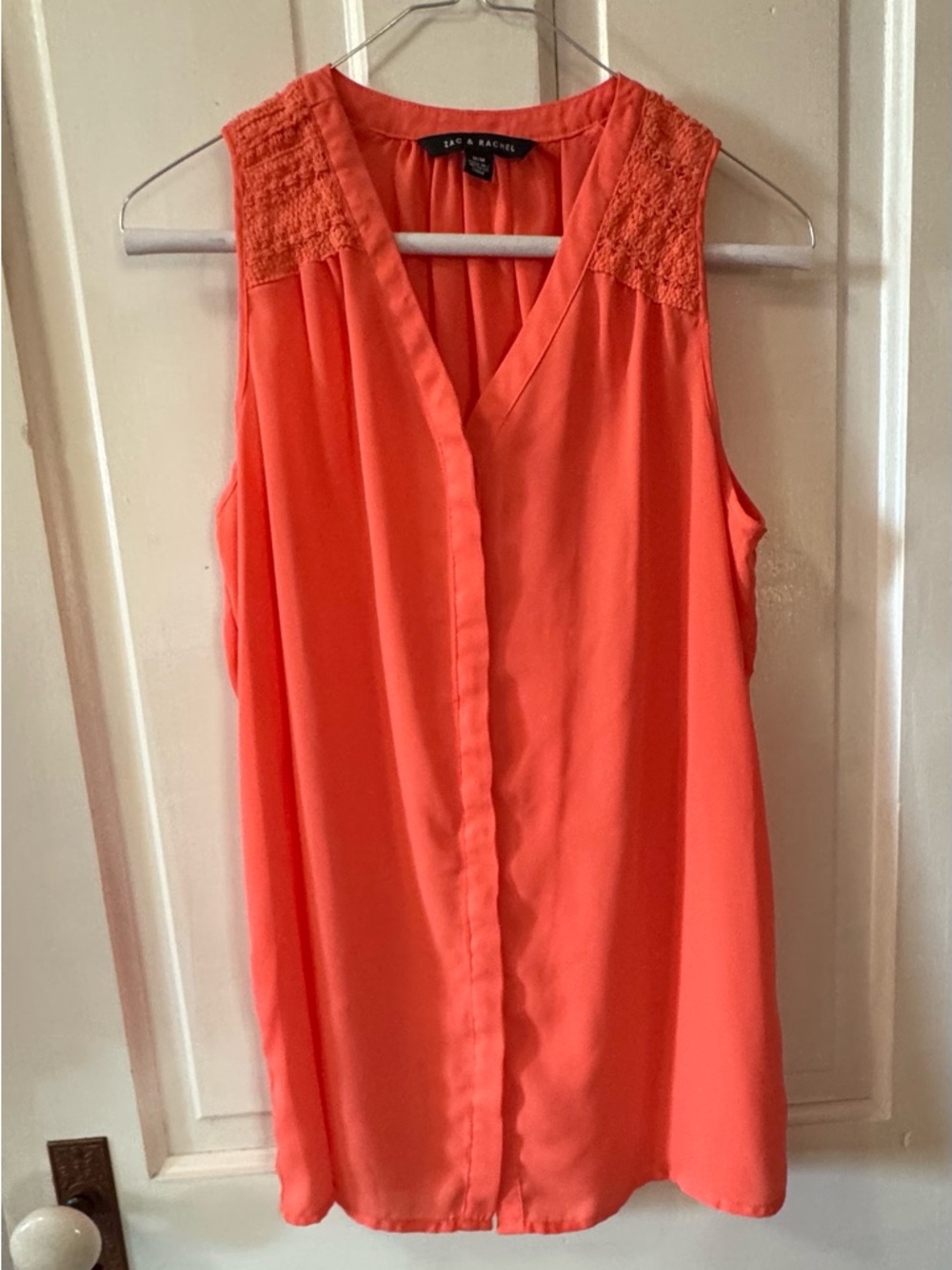Zac & Rachel Coral Lace-Shoulder V-Neck Sleeveless Top